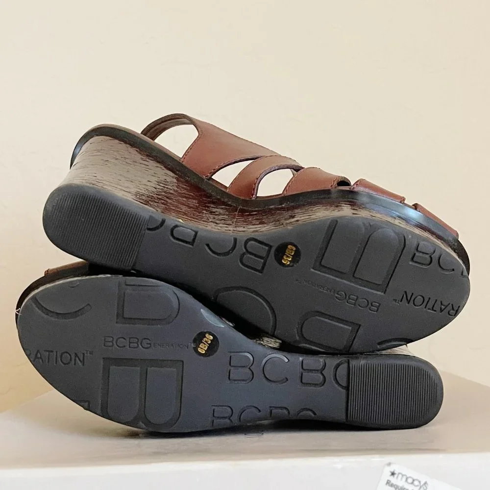 New BCBGeneration Sandals Drama Brown Turquoise Bead Stone Platform Wedge Sz 6 - Picture 12 of 13